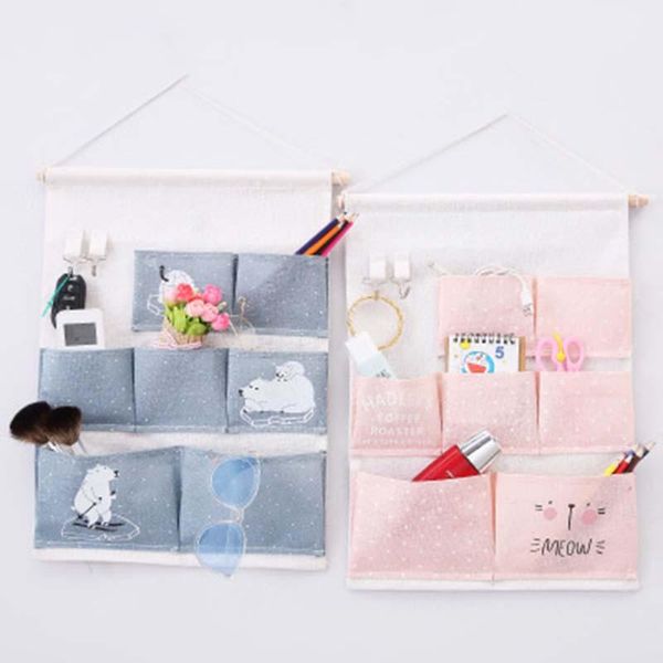 

cartoon printing 7 pockets wall hanging storage bag waterproof sundries bag bedroom sundries simple home organizer 1pc