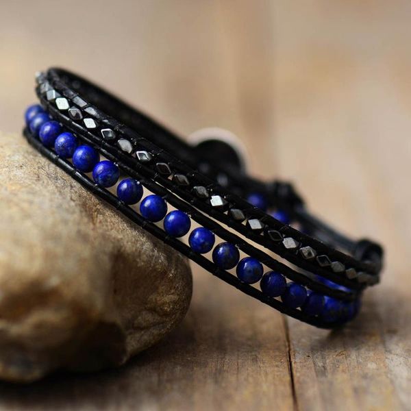

tennis cool men bracelets 2 layers lapis tiger eye leather wrap natural stone beaded couples lovers bracelet birthday gifts, Golden;silver