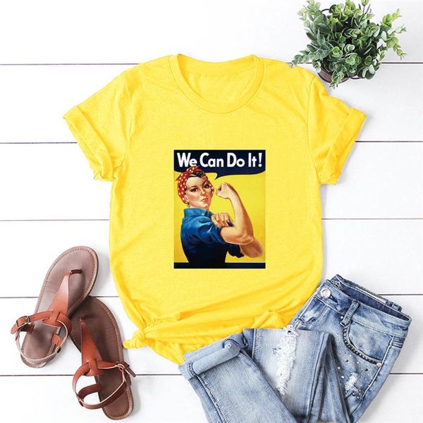 

we can do it letter print feminist women tshirts cute graphic summer plus size 5xl t shirt female harajuku vintage clothes, White