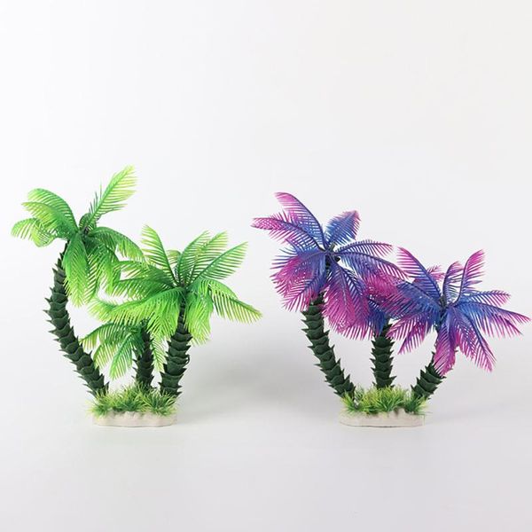 

decorations 1pcs artificial plastic aquarium plant lifelike mini palm tree fish tank decoration water accessories