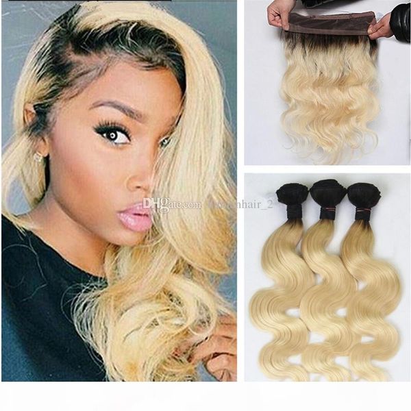 

8a peruvian human hair 360 lace frontal closure with baby hair two tone 1b 613 blonde ombre virgin hair full lace band frontals, Black;brown