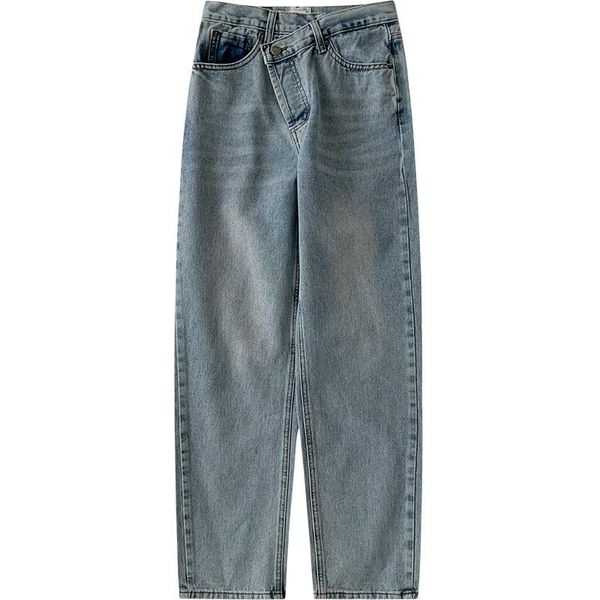 

women's jeans 2021 spring new casual harajuku streetwear high waist straight trouser retro blue femme fashion pants for