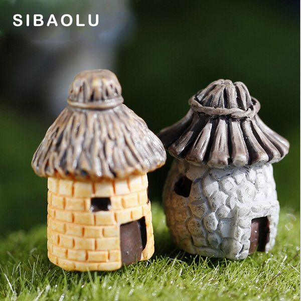 2 Stück Harz Haus Cottage Diy Figur Micro Landschaft Aquarium Wohnkultur Miniatur Fee Garten Dekoration Zubehör moderne C0220