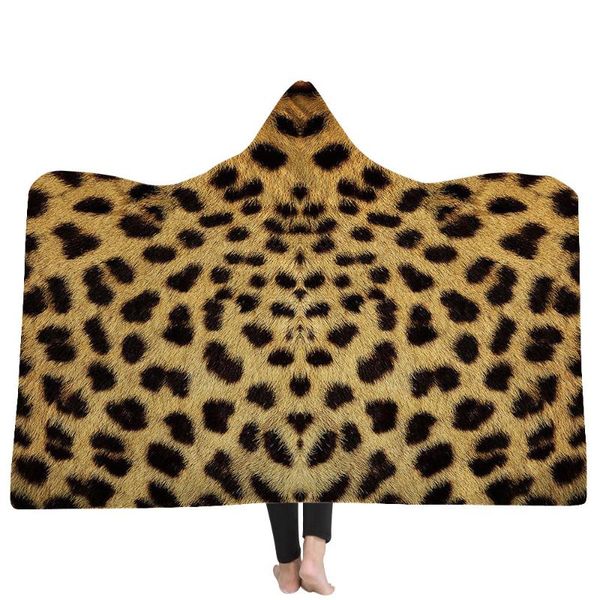 

wholesale leopard 3d print hoodie blanket coral fleece hooded blanket warm travel airplane sofa bed travel throw kids