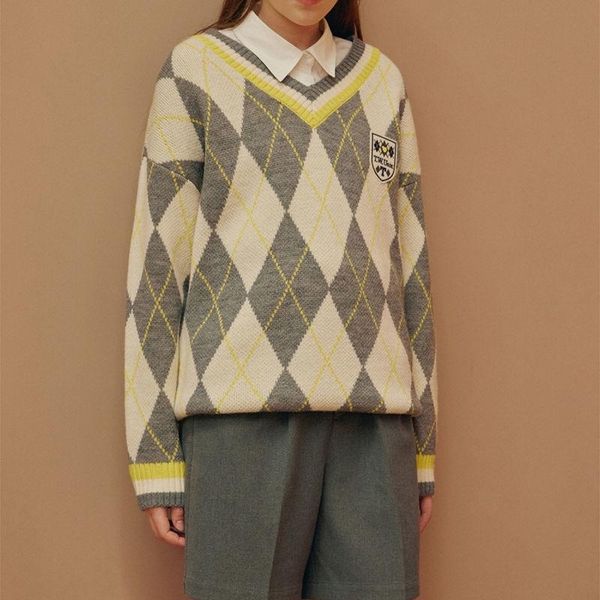 

women's sweaters 2021 vest sweater autumn v-neck printed line diagonal seam college style, White;black