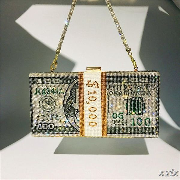 

money clutch rhinestone purse evening bags 10000 dollars stack of cash handbags shoulder wedding dinner bag 8 color