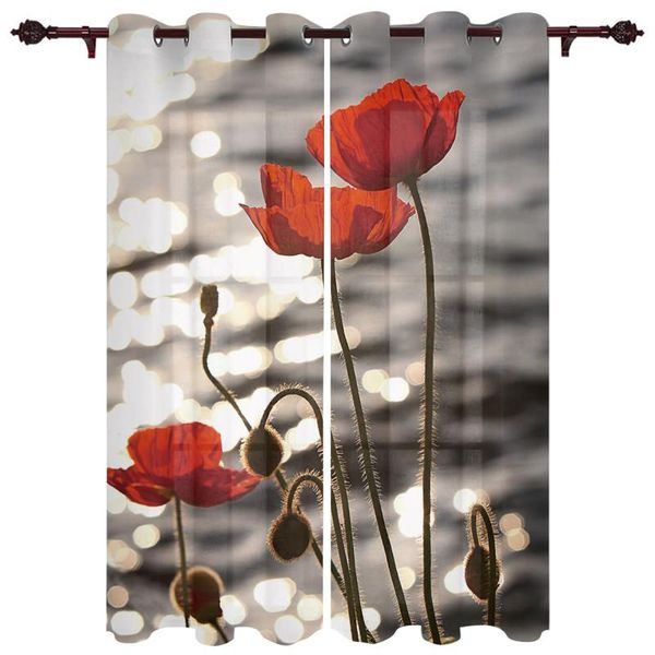 

translucent curtains poppies water surface red valance window curtains living room bedroom