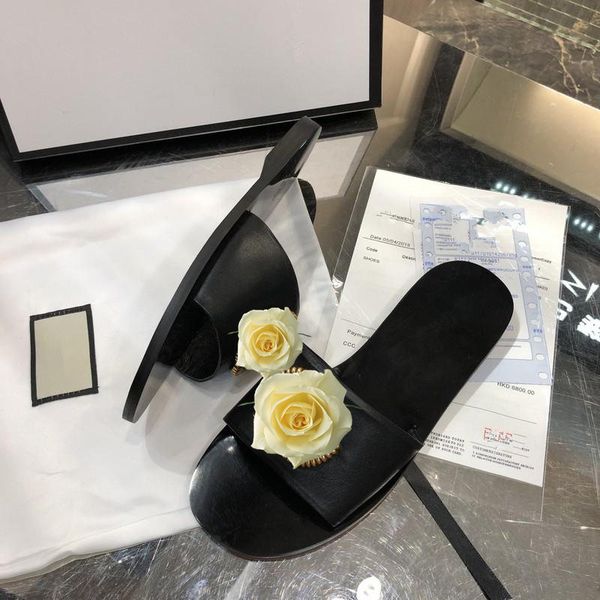 

leather alphabet l cartoon slippers rivet baotou flat soled slippers luxury designer leisure slippers soft leather woman shoes, Black