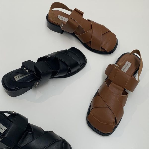 

all-match 2021 sandals slip-on loafers summer women's female shoe clear heels new elastic band gladiator girls low flat comfort, Black