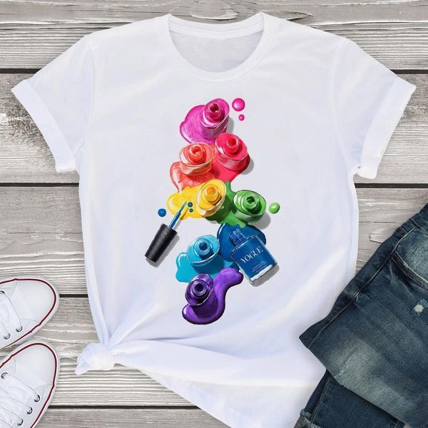 

women graphic fingernail vogue 3d fashion short sleeve print summer shirt tees clothing female t shirt womens t-shirt, White