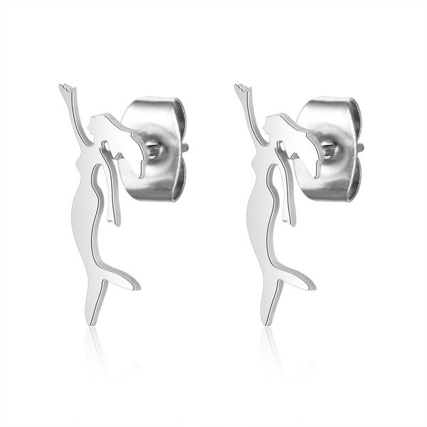 

10pair stainless steel small mermaid cartilage stud earrings piercing fish tail murloc for women female sea ocean marine life jewelry, Golden;silver