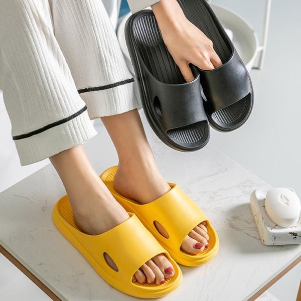 

slippers thick platform summer beach eva soft sole slide sandals leisure men ladies indoor bathroom anti-slip women shoes mujer, Black