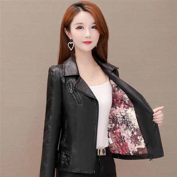 

women's leather & faux autumn women pu jacket girl short coat female black punk bomber outwear spring blazer zipper slim red