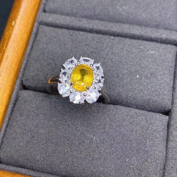 

cluster rings the birthday gift natural and real sapphire 925 sterling silver fine jewelry, Golden;silver