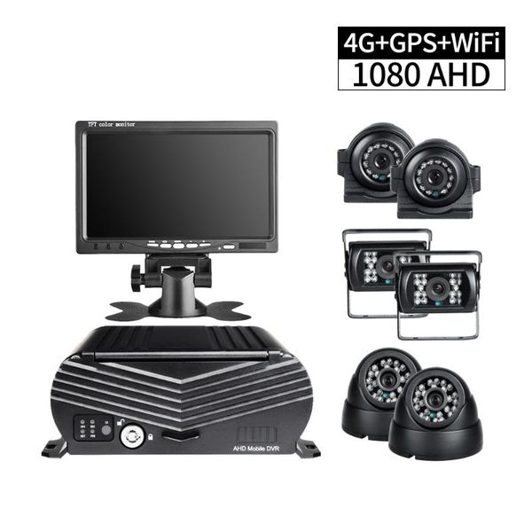 

cctv bus system 4g lte wifi gps 8ch ahd mobile dvr with 6pcs 2.0mp camera vga monitor for rv big truck security car recorder