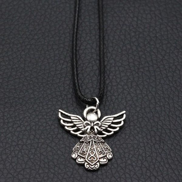 

pendant necklaces initial necklace wing guardian angel leather fashion jewelry for women girlfriend gift, Silver