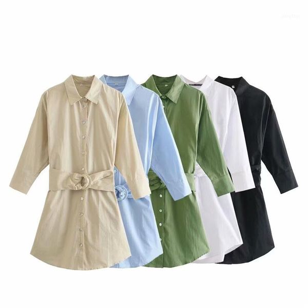 

women's blouses & shirts puwd casual woman solid loose poplin shirt 2021 spring elegant sashes long ladies soft basic, White