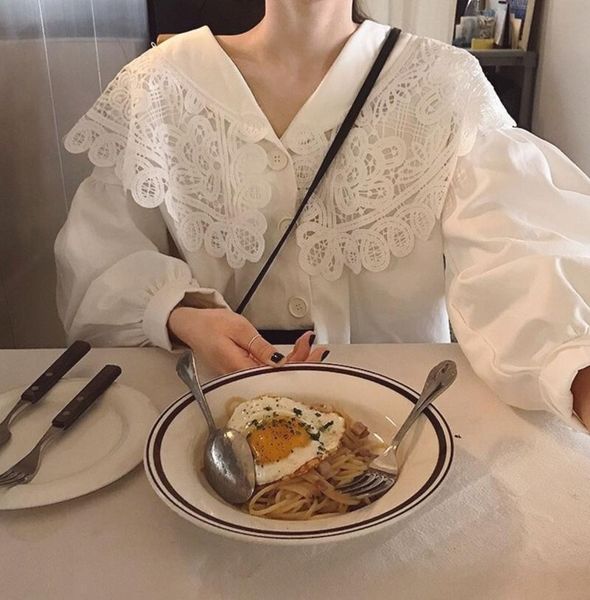 

women's blouses & shirts autumn and winter cute lace hollow loose shirt women blouse womens, White