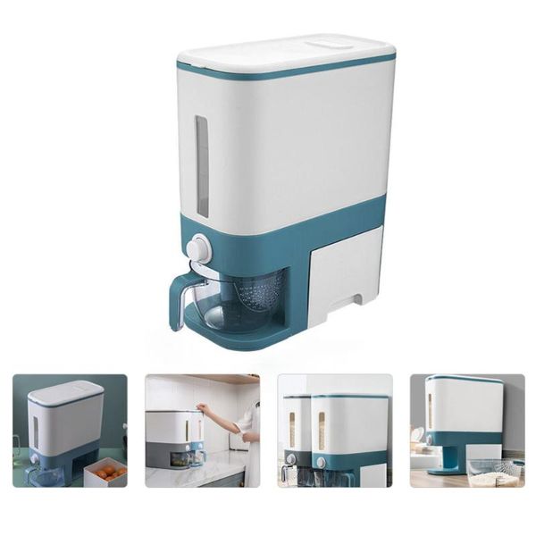 

storage bottles & jars 1pc cereal container transparent window grain rice case with measuring cup(blue)