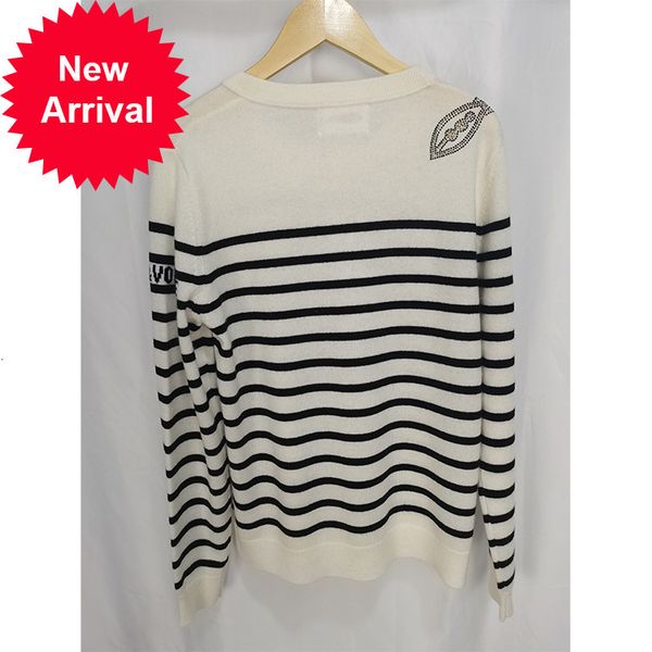 

2021 autumn winter new women's round neck black and white striped long-sleeved cashmere knitted sweater, White;black
