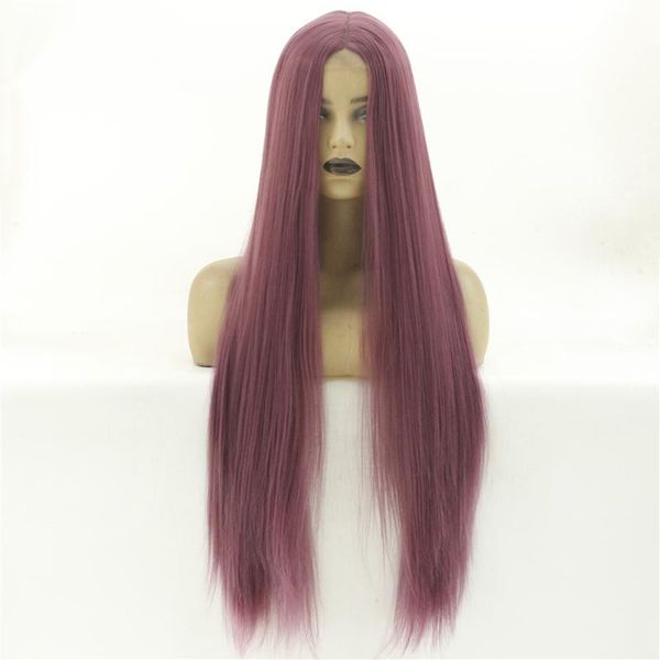 

synthetic wigs hair lace middle part glueless long straight heat resistant cosplay purple for black women 26inch