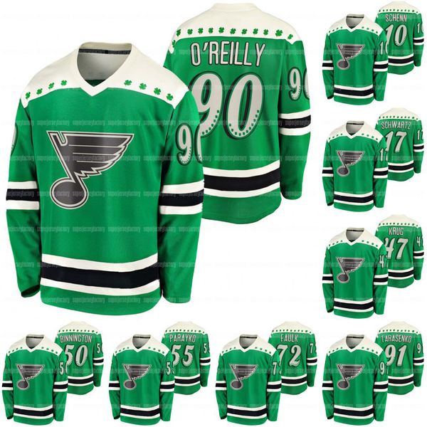 

90 ryan o'reilly st. louis blues 2021 st patricks day jersey vladimir tarasenko binnington david perron alexander steen schwartz schenn, Black;red