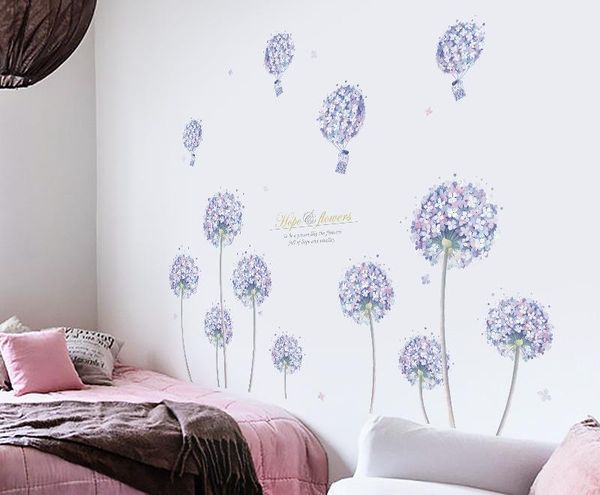 

wall stickers romantic purple dandelion diy home background decor 3d blue flower decals wallpaper self-adhesive
