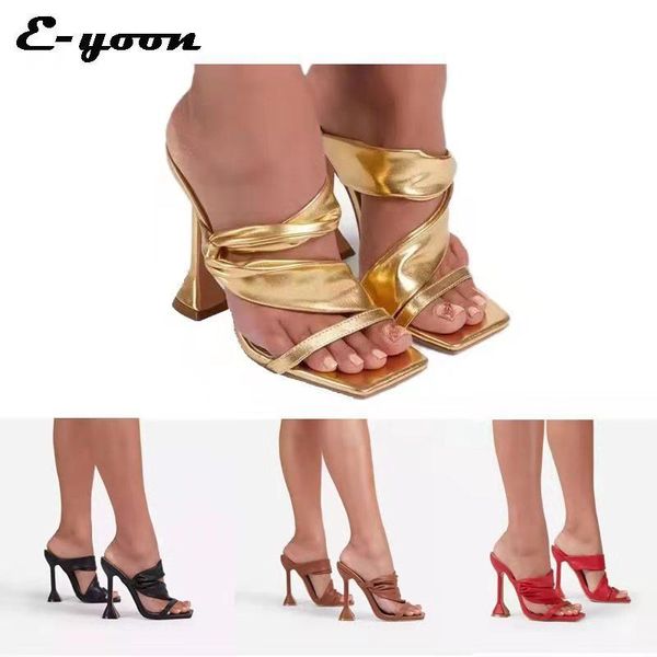 

sandals women party shoes summer high heels large size fish mouth fashion pleated gold solid stiletto ladies and slippers, Black