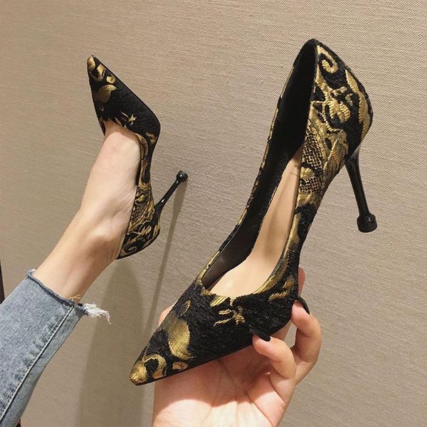 

dress shoes fashion pointed wild high heels, Black