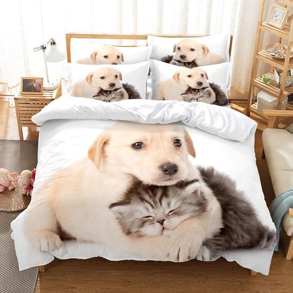 

bedding sets gentle cat and dog duvet cover set 3d digital printing bed linen fashion design comforter