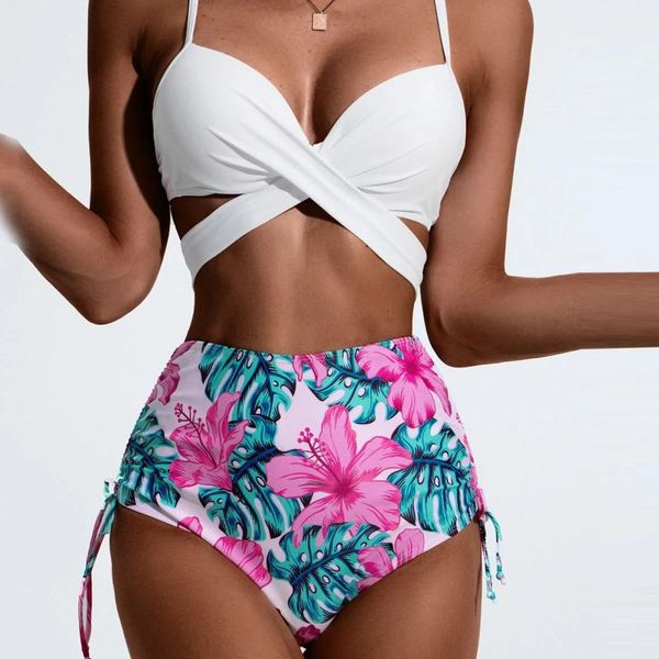 

one-piece suits women print swimsuit bikini 3 piece set with cover up swimwear bottoms plus size