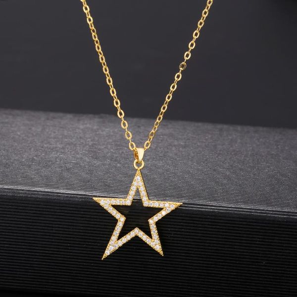 

2021 cute zircon star necklace gold five-pointed star choker necklaces drop charm necklace for women party collier femme jewelry, Silver