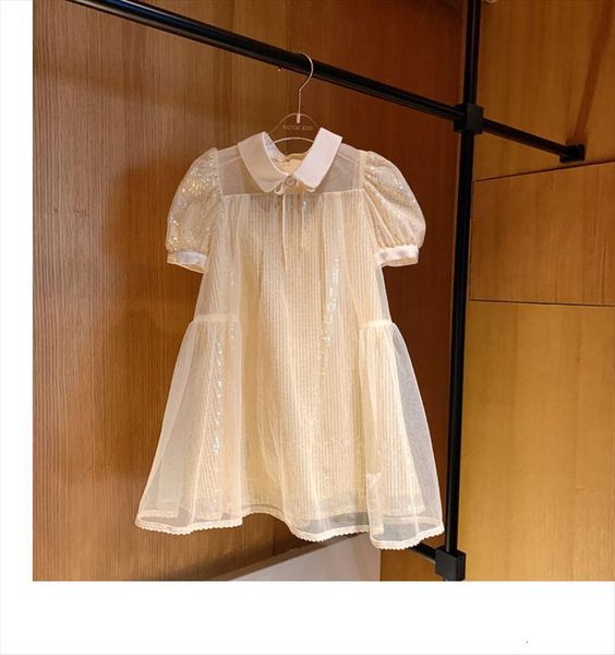 

girls summer lace party sequin girl dress princess peter pan collar children costume for kids clothes 2 8y, Red;yellow