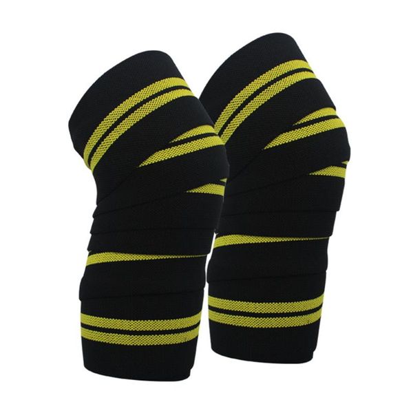 

1 pair guard wraps soft body building gym training sports striped adjustable knee pads weight lifting elastic bandage breathable, Black;gray