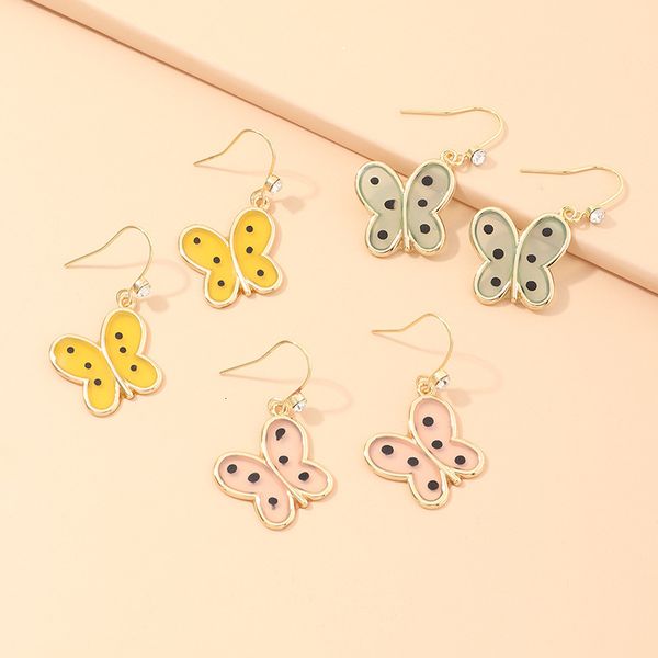 

ez2901 jewelry fresh alloy oil painting versatile temperament small butterfly earrings, Silver