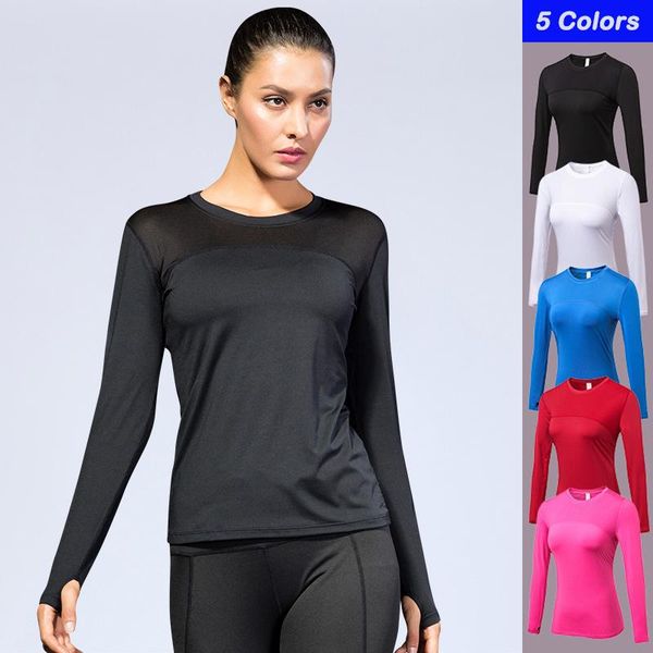 

yoga outfits women's formfitting super stretchy sportswear running fitness training long sleeve t-shirt mesh quick drying clothing, White;red