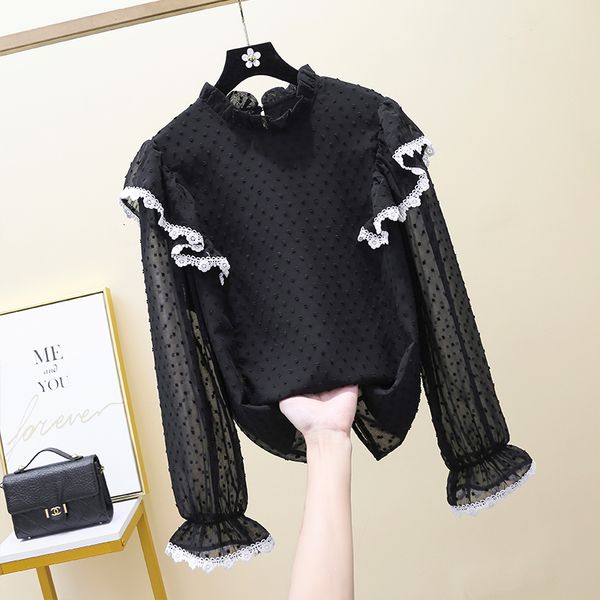 

plus size -5xl chiffon woman's blouse long sleeve collar thin spring solid 2021 new workwear shirt 0ddn, Black;gray