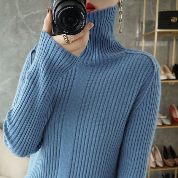 

rongyi - women's wool knitted long sve high neck sweater, 100%, White;black