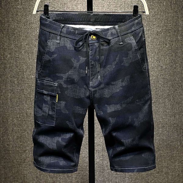 

summer thin tooling loose straight capris trend camouflage denim shorts men's breecheswinter, Blue