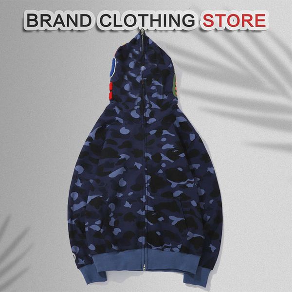 

designer brand hoodie est lover camouflage shark print cotton sweater hoodie men's casual fuchsia camouflage cardigan hooded jacket, Black