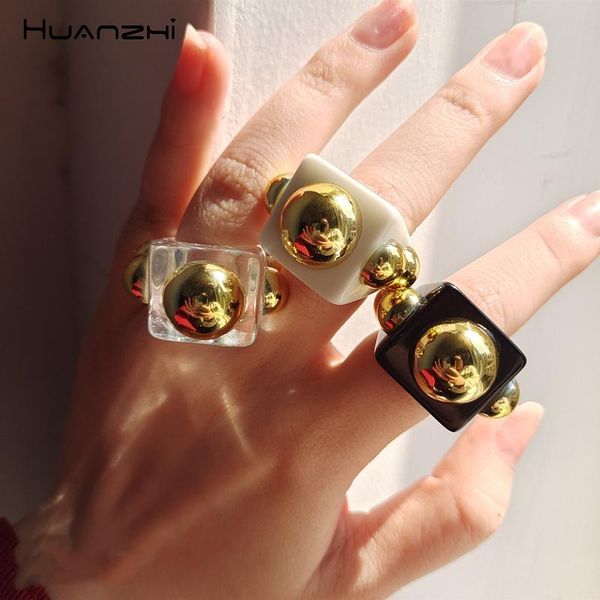 

cluster rings transparent resin acrylic geometric square gold metal bead ring for women girls jewelry gifts colorful huanzhi 2021, Golden;silver