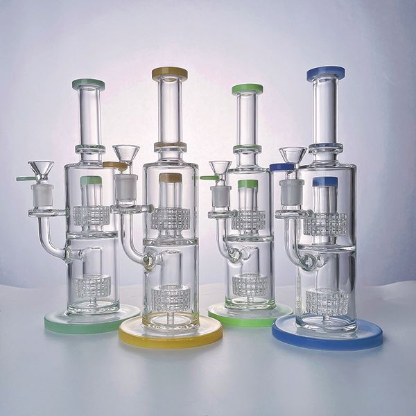 Bong in vetro spesso Narghilè da 11 pollici Doppia matrice stereo Perc Bong Birdcage Percolatore Olio Dab Rigs 14mm Tubi per acqua 4 colori Con ciotola LBLX210401