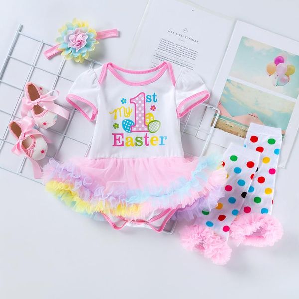 

clothing sets born baby girl clothes my first easter rainbow tutu dress infant ropa de recien nacido, White