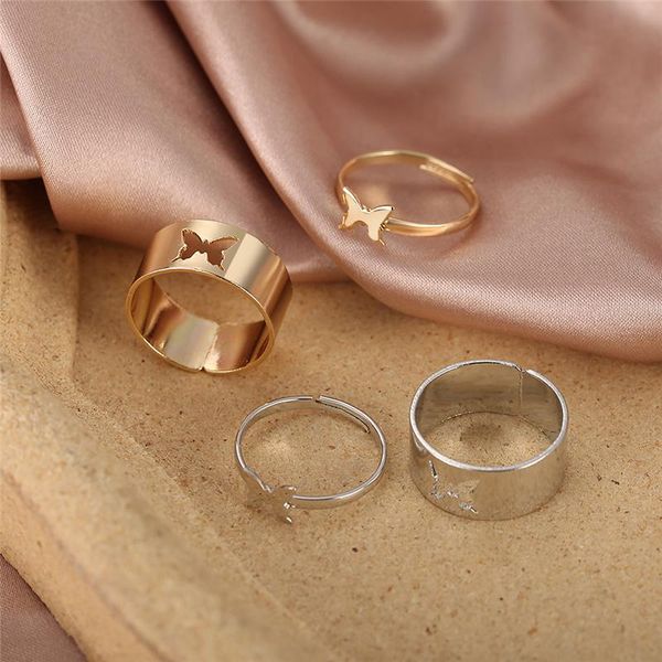 

wedding rings punk fashion butterfly for women lover couple ring set opening engagement finger jewelry, Slivery;golden