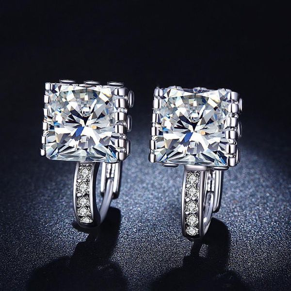

hoop & huggie visisap big square clear cubic zirconia earring geometric earrings for women fashion jewelry white gold color vse016, Golden;silver