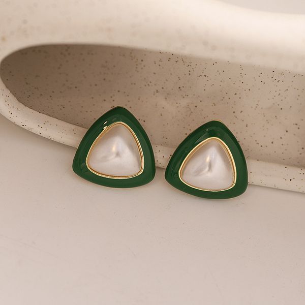 

s2840 fashion jewelry s925 silver post geometric green triangle earrings for women niche design stud earrings, Golden;silver