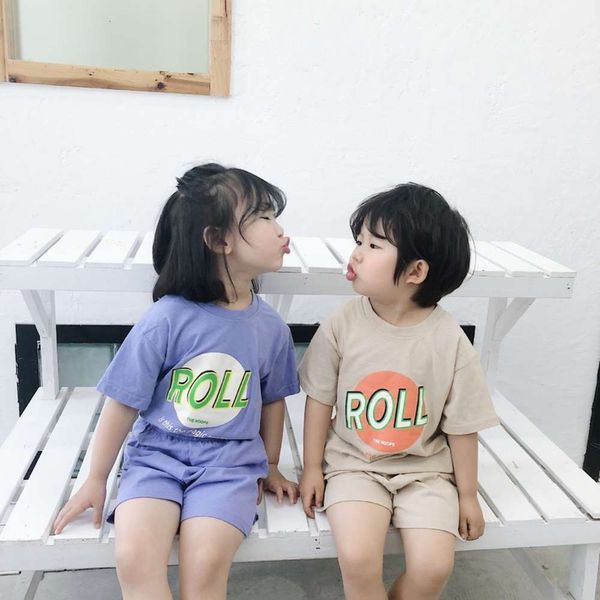 

boys 2021 summer children's letter suit and girls' korean pullover round neck short sve shorts baby fashion, White