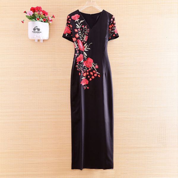 

casual dresses dress high-end spring and summer v-neck women embrodiery floral retro elegant lady slim party dress 0hw5, Black;gray