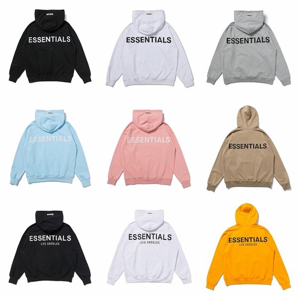 

fear of god double thread essentials reflective letter embroidered hoodie men's and women's chaogao street fog sweater, Black