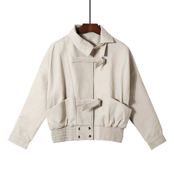 

fashion women autumn winter black faux leather jackets zipper basic coat turn-down collar biker jacket with blet 210601